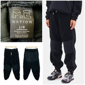 PE Nation All Aces Fleece Nylon Straight Leg Jogger Pant Pockets Belt Black